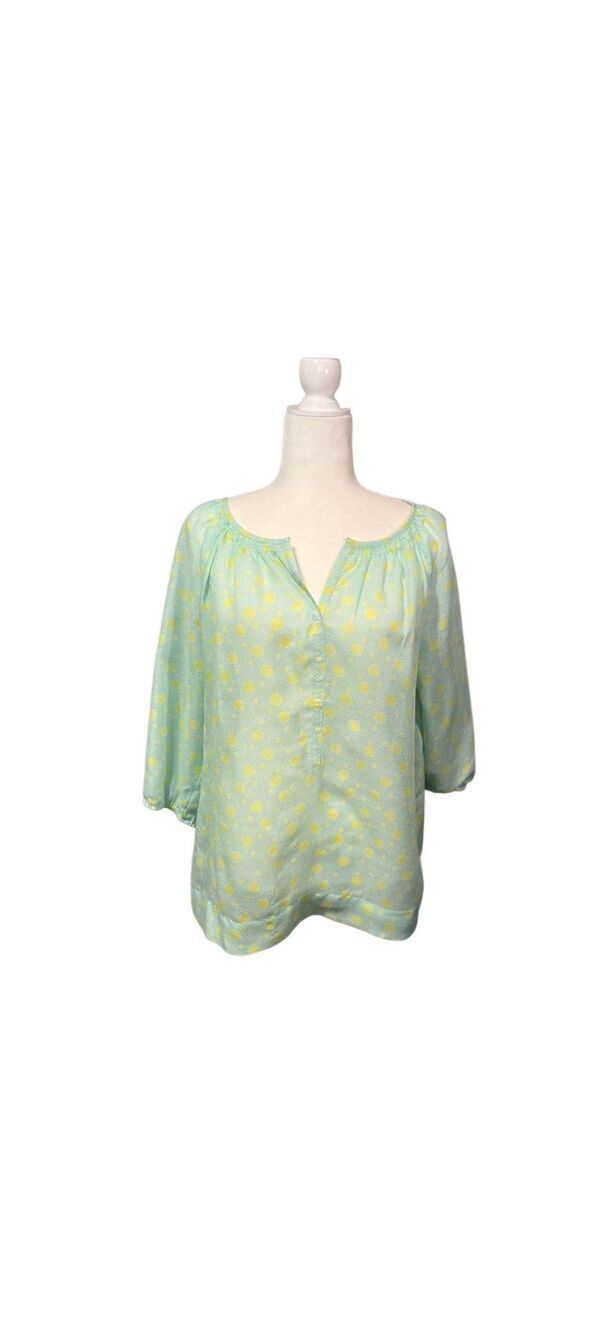 LOFT mint with yellow polka dot 3/4 sleeve notched neck blouse - M